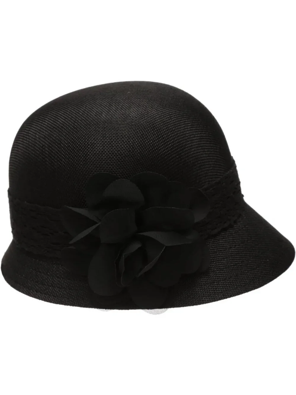 Chic Women's Linen Cloche Hat with Lace Band & Floral Accent - Gatsby Style